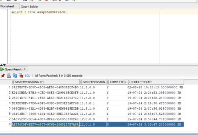 Update in the AsSystemVersion table